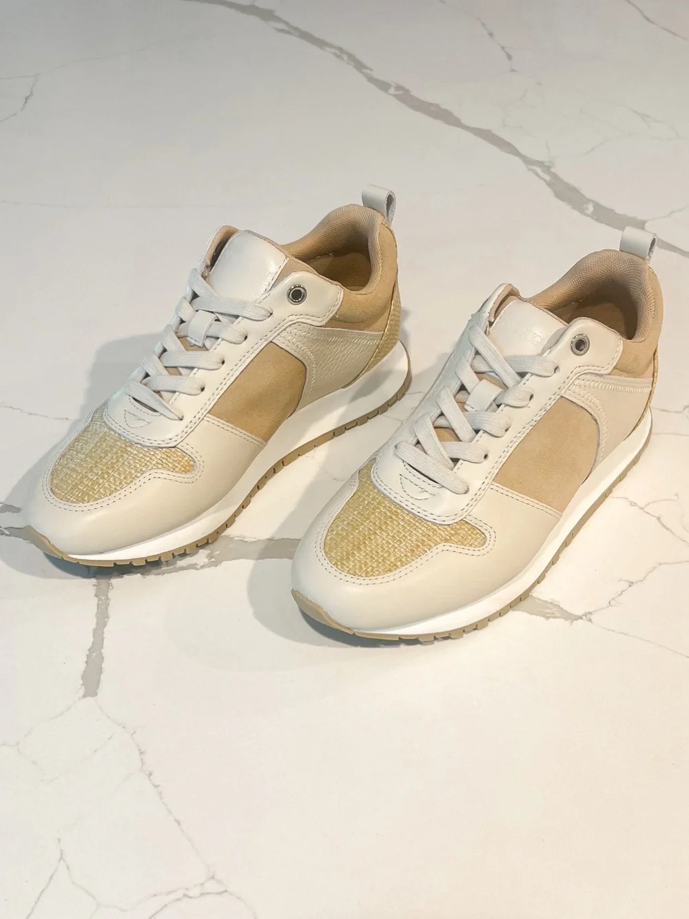 J. McLaughlin Emerson Rattan Leather Suede Tan and Beige Sneakers Womens Sz 7 M